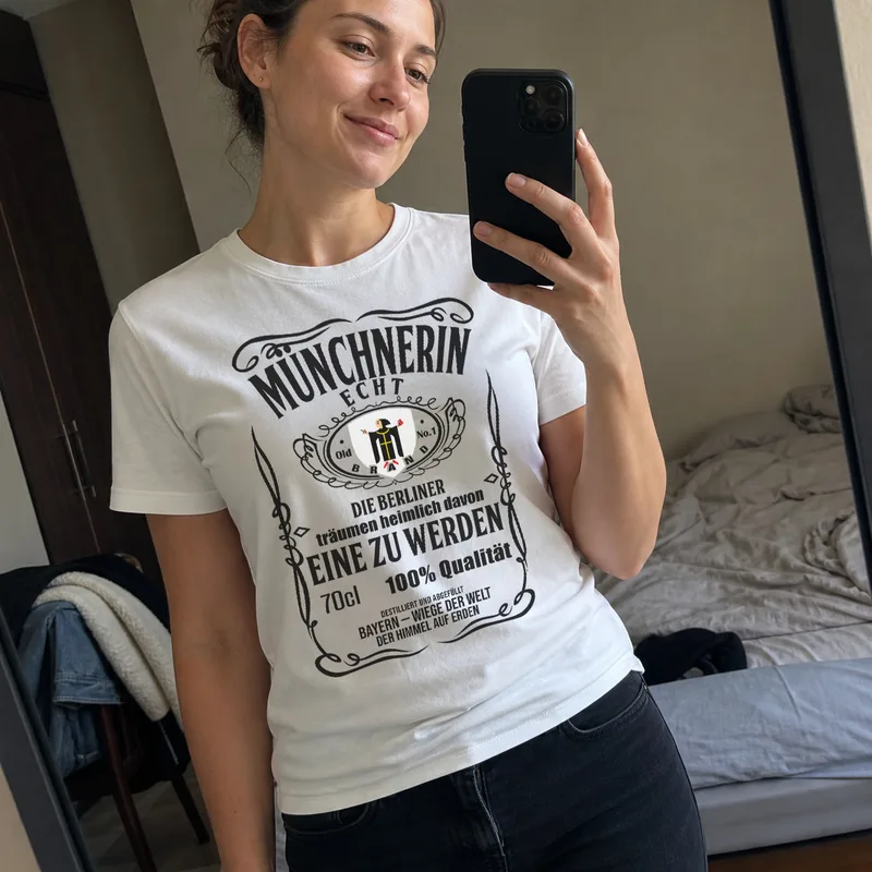 Mirror shot in the white Genuine Old No.1 tee