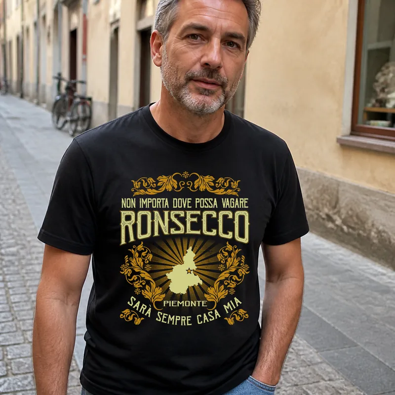 Black Where I Roam map tee on an Italian street